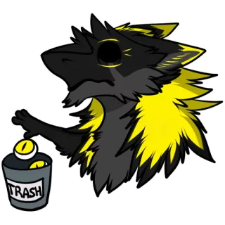 💀 TRASH spazzatura, bidone, giallo, nero, peloso, personaggio, cassonetto whatsapp sticker