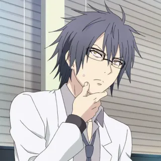 📉 Anime, Pria, Kacamata, Berpikir, Jas Lab whatsapp sticker