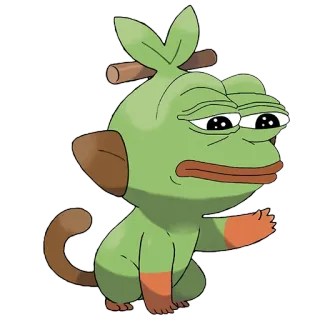 🌱 Pepe o sapo, Grookey, Pokémon, Meme, Sapo triste, Fanart, Cultura da internet telegram sticker