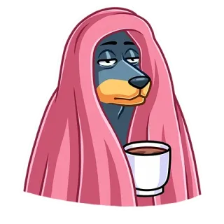☕️ собака, кофе, плед, сонный, животное whatsapp sticker