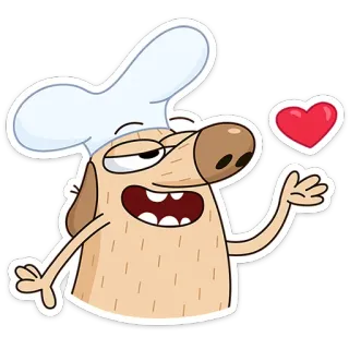 😘 การ์ตูน, สุนัข, เชฟ, ทำอาหาร, หัวใจ, ความรัก telegram sticker