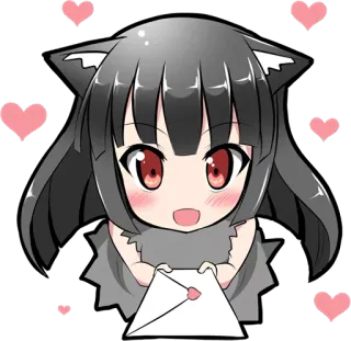 ❤ аниме девушка, милый, каваий, кошачьи ушки, сердце, любовь, конверт, письмо telegram sticker