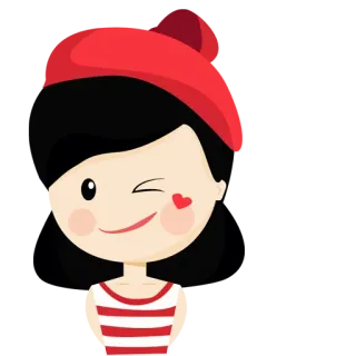 🙋 소녀, 윙크, 빨간 모자, 귀여운, 하트 telegram sticker