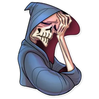 😕 morte, esqueleto, ceifador, triste, luto, personagem, ilustração telegram sticker