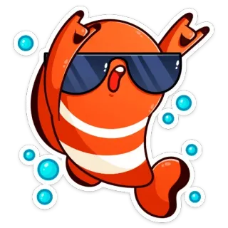 😎 Cartoon, Fisch, Sonnenbrille, Cool, Orange, Blasen whatsapp sticker