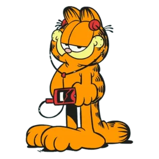🎧 Garfield cat, cartoon, orange, headphones, music, retro whatsapp sticker