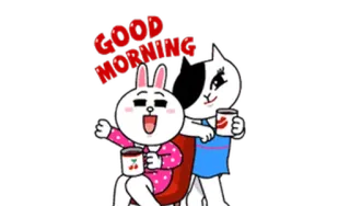 😚 GOOD MORNING доброе утро, привет, кролик, кошка, кофе, мультфильм whatsapp sticker