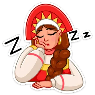 😴 zz dormire, donna, treccia, abiti tradizionali, assonnata, zzz whatsapp sticker