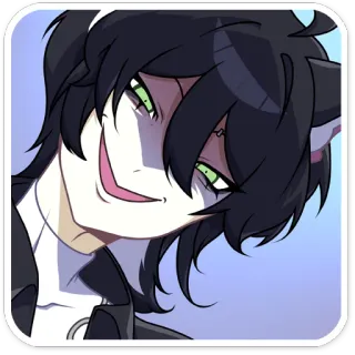 👹 アニメ, 漫画, 猫耳, 緑の目, ニヤリ, 黒髪, 架空のキャラクター telegram sticker