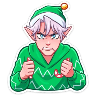 😡 elf, kerst, zuurstok, boos, cartoon, feestelijk telegram sticker