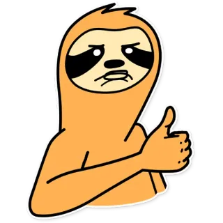 ☹️ ленивец, животное, мультфильм, большой палец вверх, позитив, милый whatsapp sticker
