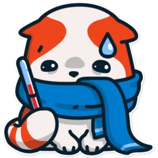😷 собака, болен, термометр, шарф, простуда, милый telegram sticker