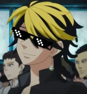 🖤 Anime, Personnage, Lunettes de soleil, Manga, Lunettes pixelisées, Cool, Cheveux jaunes telegram sticker