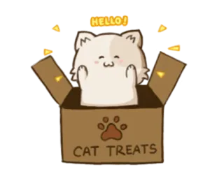 👋 HELLO! CAT TREATS kot, słodki, zwierzę, pudełko, smakołyki, kawaii telegram sticker