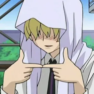 😳 Anime, Kreskówka, Blond, Kaptur, Niebieski, Słodki telegram sticker