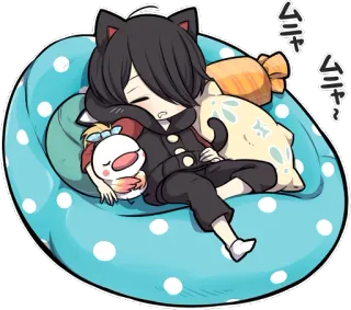 😪 ムニャ anime, telinga kucing, tidur, imut, chibi, kawaii telegram sticker