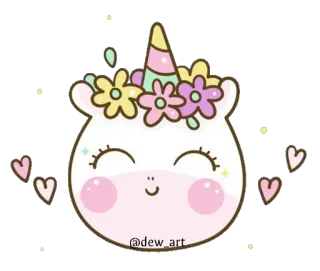 🦄 @dew_art 유니콘, 귀여운, 카와이, 미술, 디지털 아트 telegram sticker
