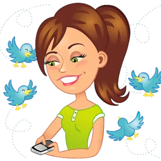 🤳 femme, dessin animé, oiseaux, téléphone, réseaux sociaux, Twitter, SMS telegram sticker