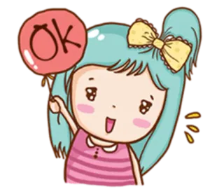 👌 OK Mädchen, Cartoon, Ok, Süß, Zustimmung, Ballon telegram sticker