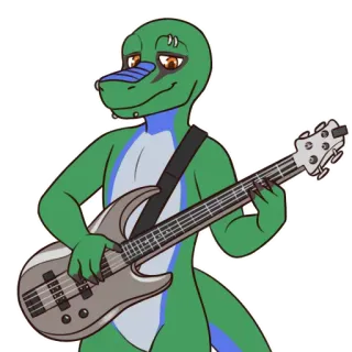 🎸 kadal, kartun, musik, musisi, gitar bass, gitar, hewan, reptil telegram sticker