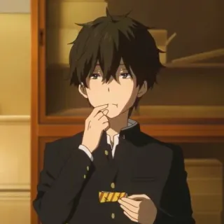 🎷 anime, boy, school uniform, eating, character telegram sticker