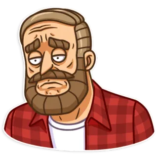 😞 pria, kartun, flanel, jenggot, lelah, sedih telegram sticker