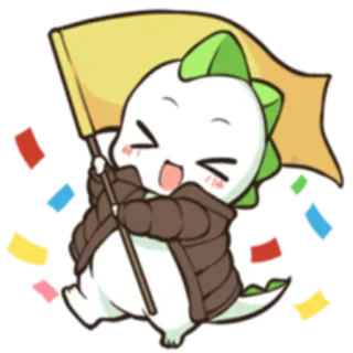 🎊 dinossauro, fofo, celebração, kawaii, bandeira, desenho animado whatsapp sticker