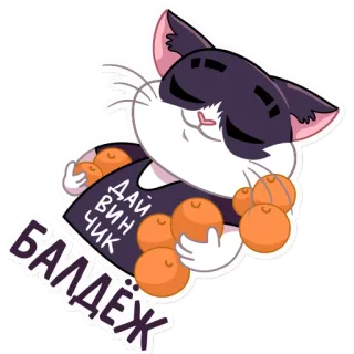 🤤 ДАЙ
ВИН
ЧИК
БАЛДЕЖ кот, апельсины, мультфильм, милый, смешной telegram sticker