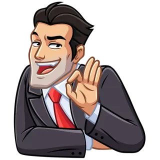 👌 Мультфильм, Мужчина, Бизнес, Костюм, Жест, Ок, Иллюстрация whatsapp sticker