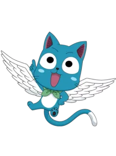 😃 Happy Fairy Tail anime, gato, feliz, Fairy Tail, gato voador, asas telegram sticker