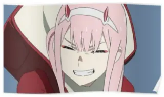 😁 Zero Two Darling in the Franxx Anime, Zero Two, Darling in the Franxx, Personaggio, Illustrazione, Capelli rosa telegram sticker