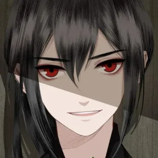 ⚫ Anime, Grinsen, rote Augen, männlich, dunkles Haar telegram sticker