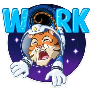 😫 WORK tigre, astronauta, spazio, lavoro, cartone animato, esaurimento telegram sticker