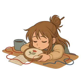 😴 bordado, artesanato, dormindo, cansado, fofo, menina, flor telegram sticker