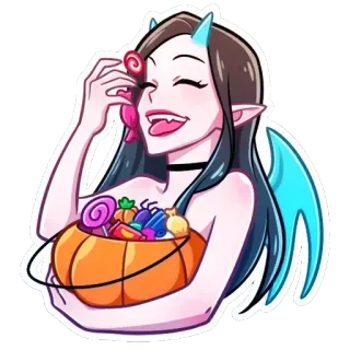 🔞 sticker, halloween, demon, candy, wings, horns telegram sticker