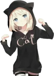 🚶‍♀ Cat แมว, อนิเมะ, ผู้หญิง, เสื้อมีฮู้ด, น่ารัก, คาวาอิ, การ์ตูน telegram sticker
