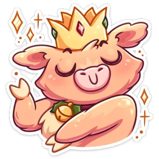 👑 돼지, 왕관, 귀여운, 동물, 반짝이, 행복한, 만화, 금 telegram sticker