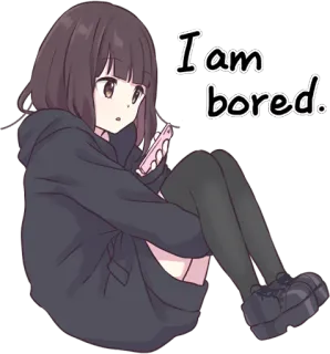 😔 I am bored. anime, bored, girl, sitting, phone telegram sticker