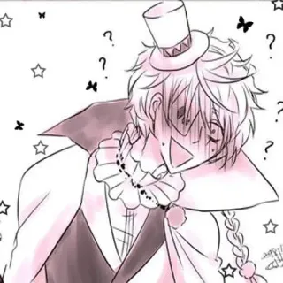 😵‍💫 anime, cartoon, clown, question marks, hat telegram sticker