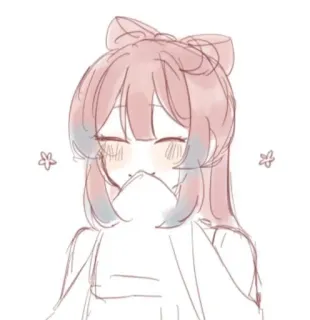 💗 Anime, Niedlich, Mädchen, Rosa Haare, Schleife, Kawaii, Skizze telegram sticker