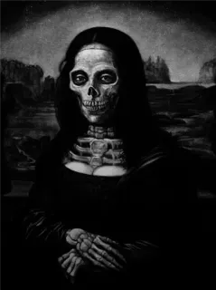😙 Mona Lisa, esqueleto, muerte, arte, cráneo, tenebroso whatsapp sticker