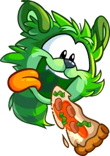 🍕 Puffle Club Penguin cartone animato, animale, puffle, pizza, cibo, verde telegram sticker