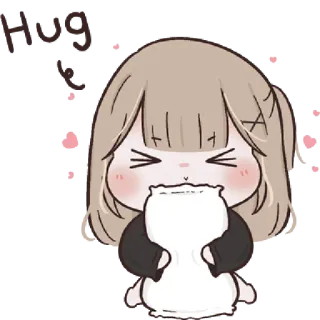 🥺 HUG przytulanie, słodkie, dziewczyna, serca, kreskówka telegram sticker
