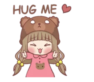 ❤ HUG ME abraço, fofo, garota, urso, anime, kawaii, coração telegram sticker