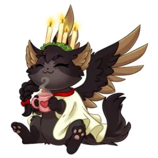 ☕ кот, крылатый кот, свеча, каваи, милый, чашка, напиток telegram sticker