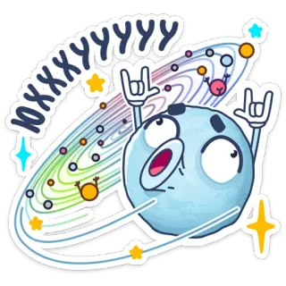 🥳 ЮХХХХХХУУУУУУУ ดาวเคราะห์, อวกาศ, การ์ตูน, ดาว, ตลก, กาแล็กซี, ดวงจันทร์ telegram sticker