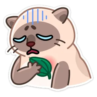 😞 кот, больной, больной, грустный, расстроенный, лист, мультфильм telegram sticker