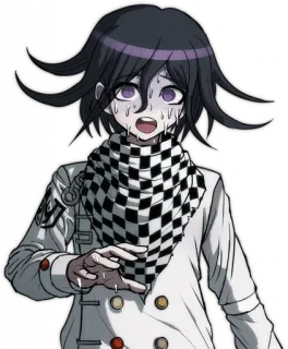 😓 Kokichi Oma Danganronpa V3 anime, suor, preocupado, personagem, Danganronpa telegram sticker