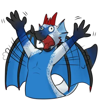 😱 dragón, impactado, azul, alas, peludo, monstruo, dibujos animados whatsapp sticker
