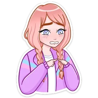 🥺 anime, girl, pink hair, cartoon, character, braids telegram sticker